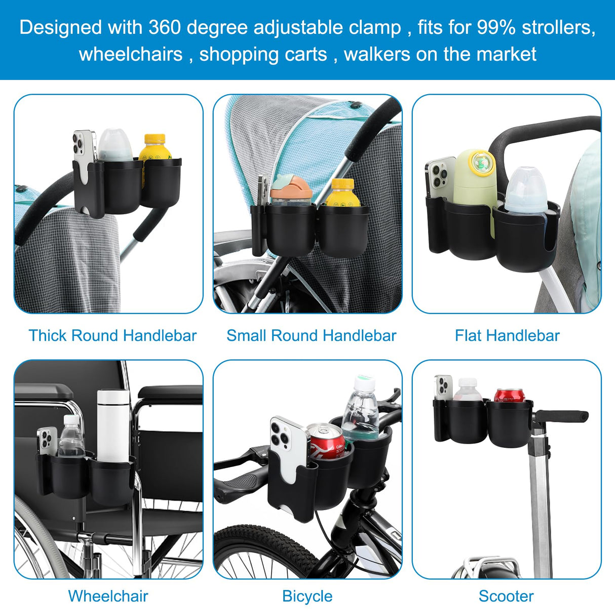 Accmor 2-in-1 Walker Cup Holder with Phone Holder, Wheelchair Cup Holder, Rollator Cup Holder, Cup Phone Holder for Walker, Wheelchair, Rollator, Mobility Scooter