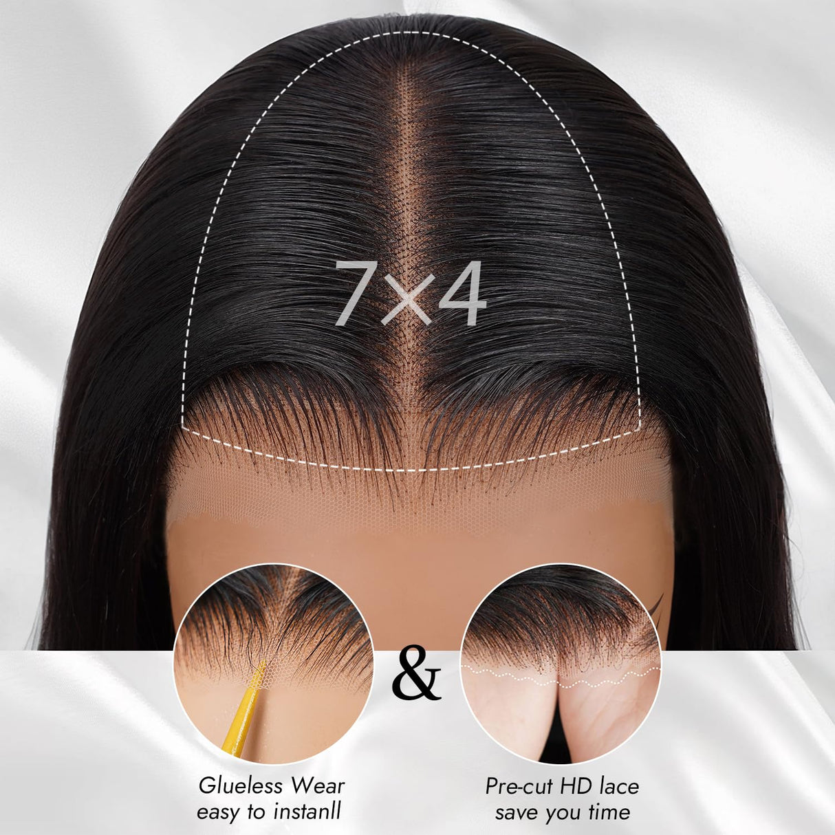 Ecibeny Glueless Wigs Human Hair Pre Plucked Pre Cut 7x4 Straight Lace Front Wigs Human Hair Closure Wigs Human Hair 180% Density Lace Front Wigs for Women 24 inch
