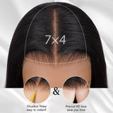 Ecibeny Glueless Wigs Human Hair Pre Plucked Pre Cut 7x4 Straight Lace Front Wigs Human Hair Closure Wigs Human Hair 180% Density Lace Front Wigs for Women 24 inch
