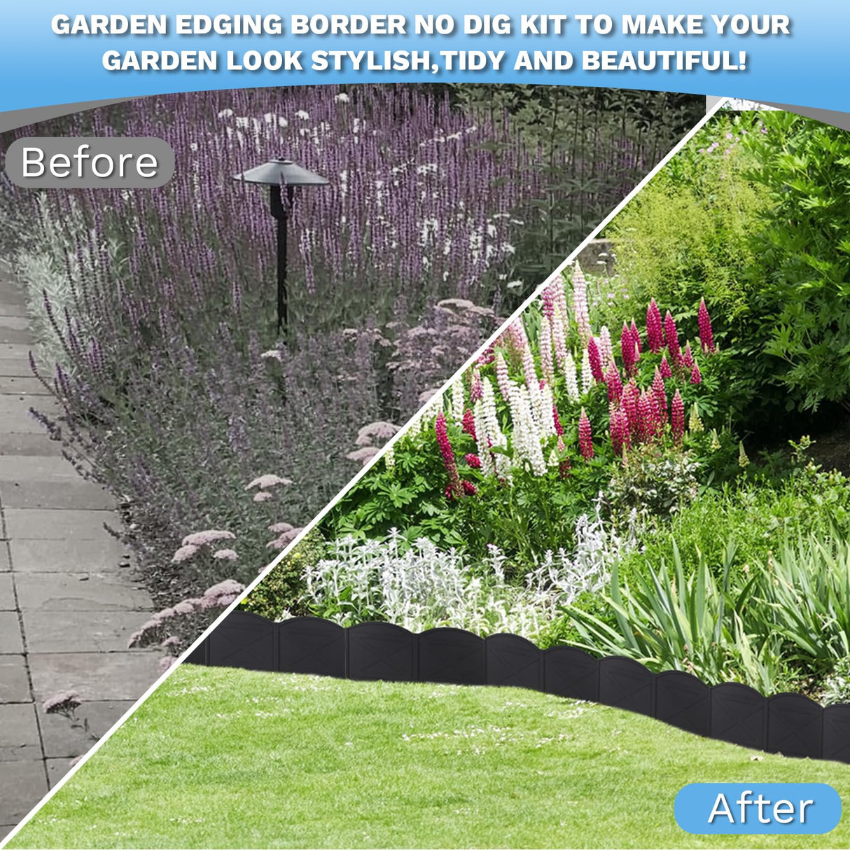 6 in Tall 40Ft Landscape Edging Black Garden Edging &40Pcs Garden Stakes
