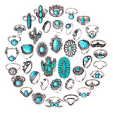 BVGA 40 Pcs Vintage Turquoise Rings for Women Bohemian Silver Oval Gemstone Western Rings Boho Joint Knuckle Midi Stacking Ring Set Gifts