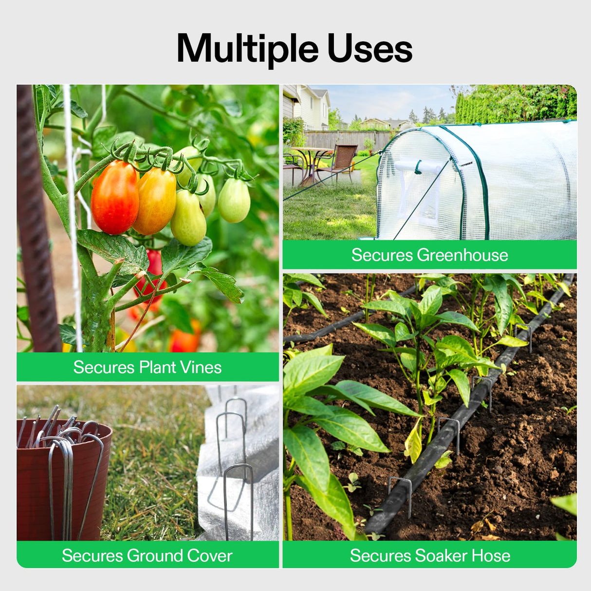 VIVOSUN 6 Inch 100-Pack Landscape Staples, Galvanized Steel Garden Stakes 11 Gauge U-Shaped Pins for Weed Barrier Fabric, Soaker Hose, Holding Fence