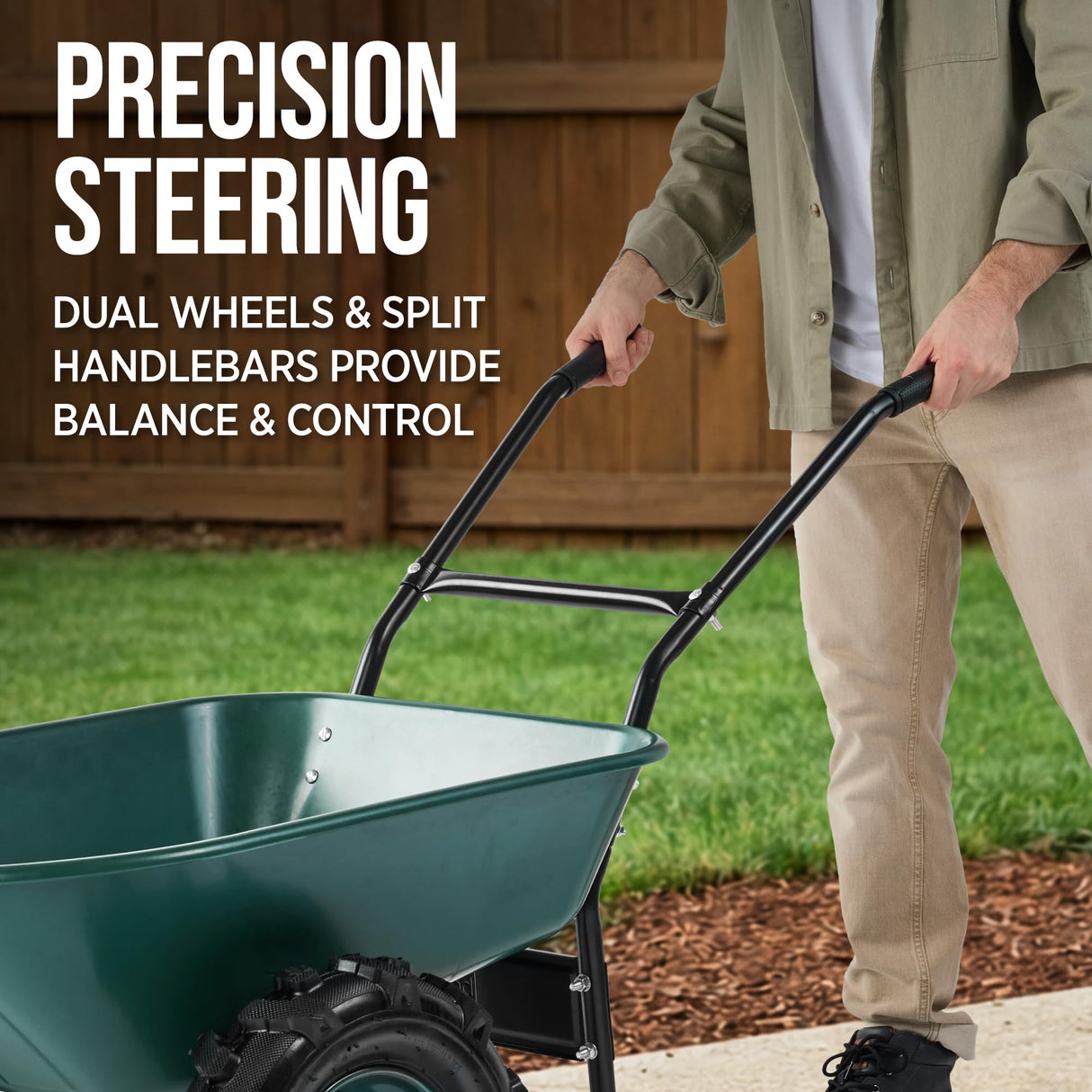 Best Choice Products Dual-Wheel Wheelbarrow Garden Cart - 500 lb Capacity, Extra-Large Wheels, Built-in Stand, for Yard, Garden & Landscaping - Green