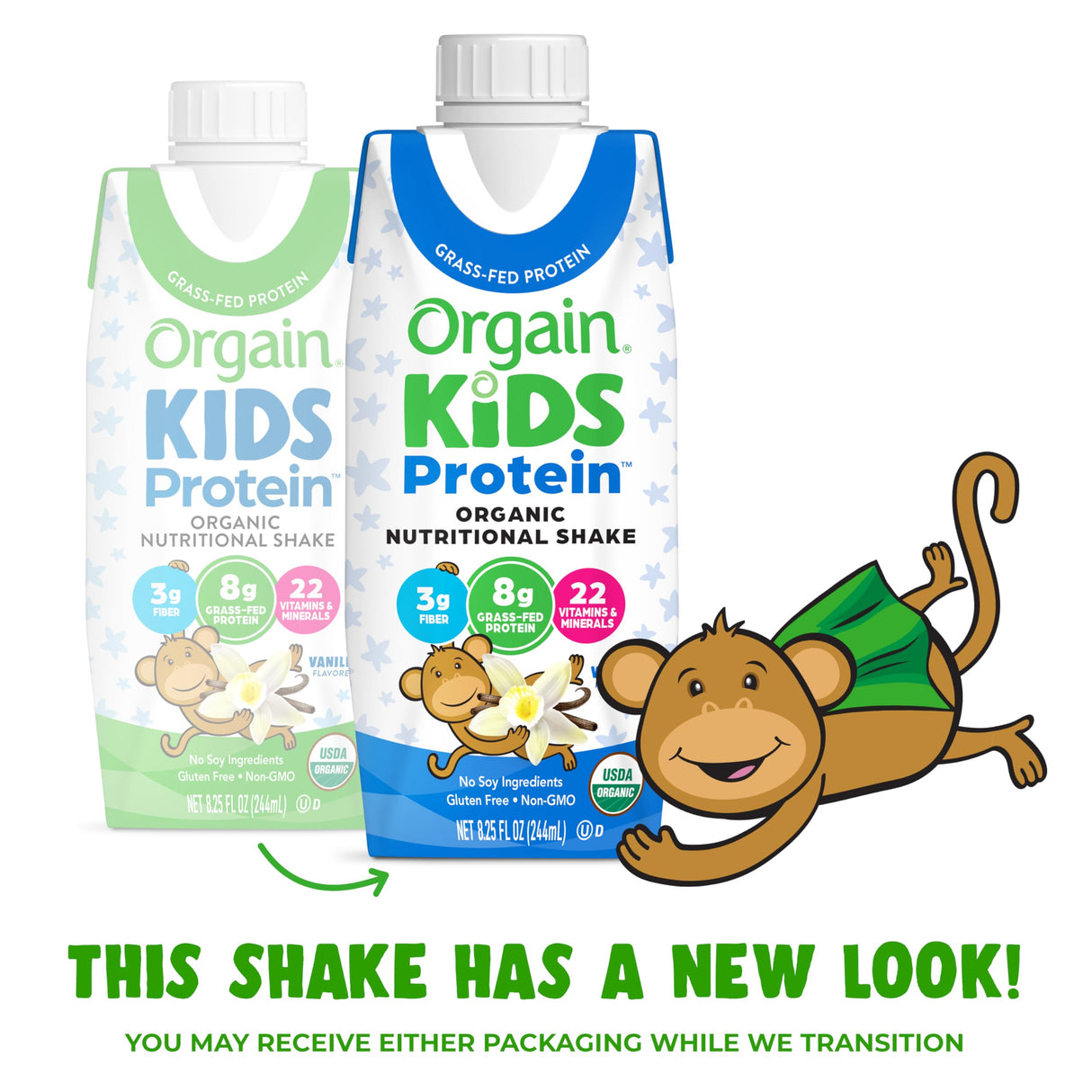 Orgain Organic Kids Protein Nutritional Shake, Vanilla - 8g of Protein, 22 Vitamins & Minerals, Fruits & Vegetables, Gluten Free, Soy Free, Non-GMO, 8.25 Oz, 12 Ct (Packaging May Vary)