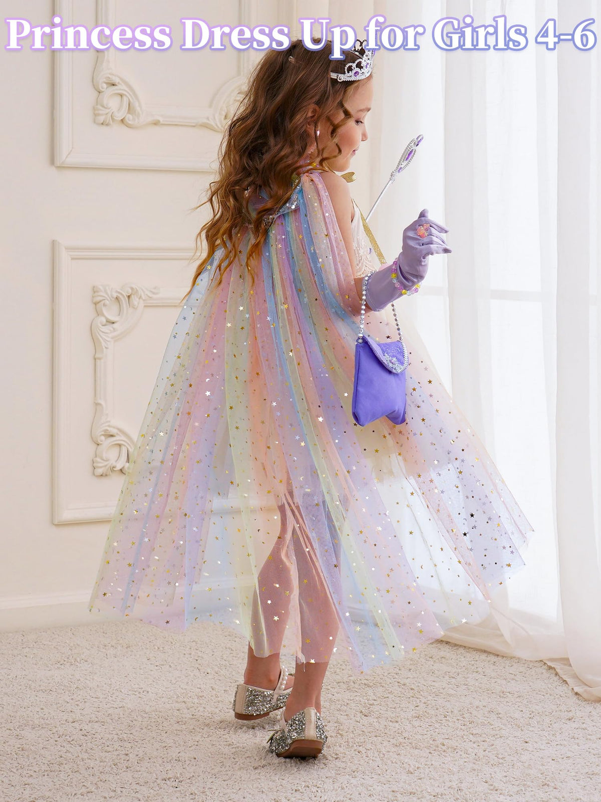 Fuzmo Light Up Princess Dress Up for Girls 3 4 5 6 Years Old, Purple