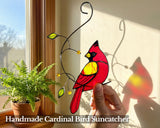 IriCrist Cardinal Stained Glass Sun Catcher Window Hanging - Handmade Memorial Gifts for Grandma, Women, Mothers Day Ornament (Gifts Ready Packaging) - Red Bird Stain Glass Suncatcher Indoor Decor