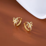 Reffeer Solid 925 Sterling Silver CZ Bow Hoop Earrings Ribbon for Women Teen Girls Bowknot Hoop Earrings Huggie (B-18K Gold)