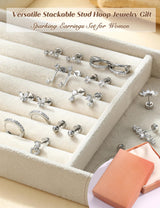BESTEEL Hypoallergenic Flat Back Earrings for Women Sliver Stud Hoops Set