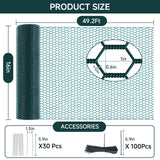 16in X 49.2Ft Chicken Wire Fencing Plant Protectors from Animals Green Roll