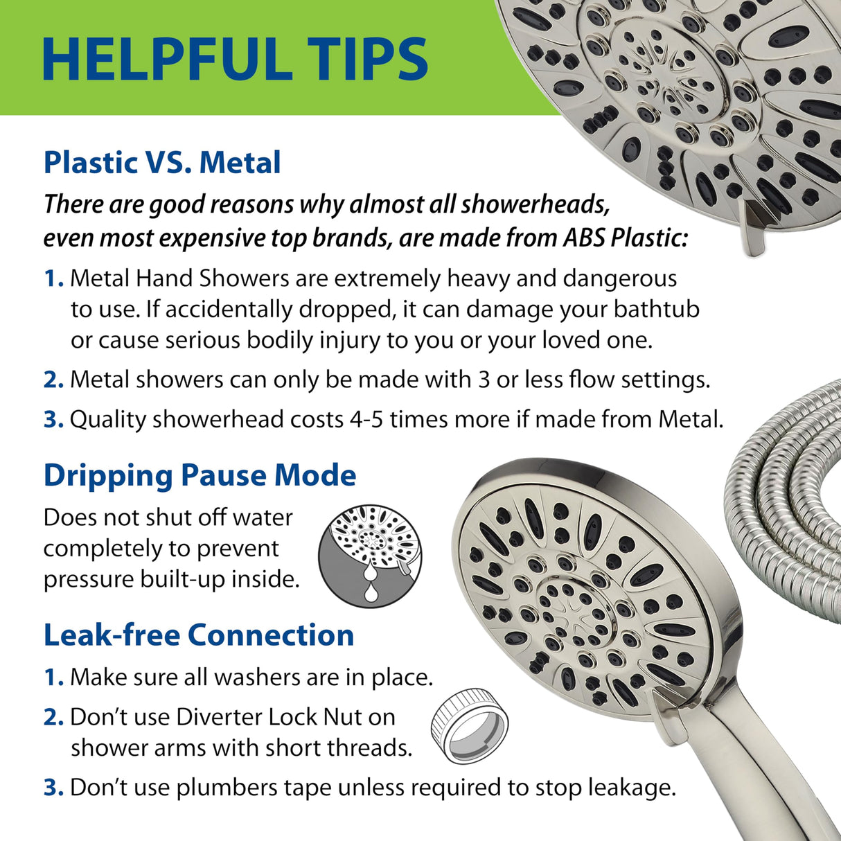AquaDance 7" Premium High Pressure 3-Way Rainfall Combo with Stainless Steel Hose – Enjoy Luxurious 6-setting Rain Shower Head and Hand Held Shower Separately or Together – Brushed Nickel Finish