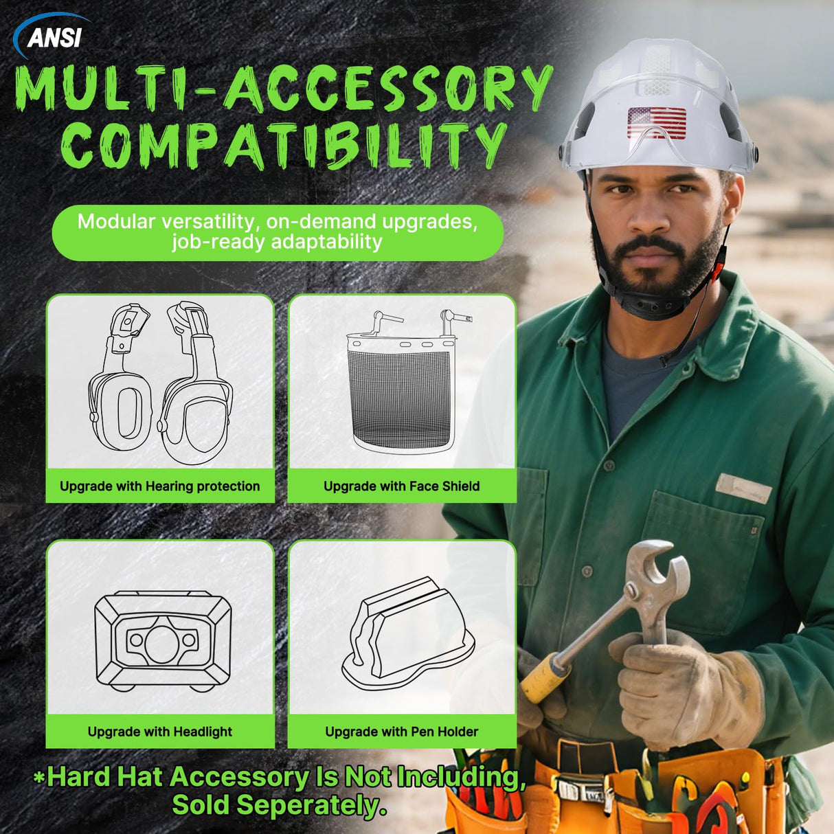Hard Hats Construction OSHA Approved - ANSI Z89.1 Reflective Construction Worker Hat, Vented White Hard Hat with Visor for Men Women, ABS Safety Helmet for Adults,6-pt.Suspension