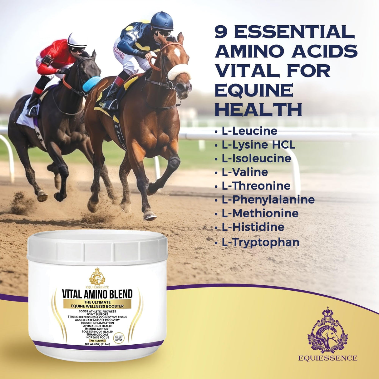 Equiessence Vital Amino Blend - Horse Care, Coat & Hoof - Performance Horse - No Soy or Sugar- 120 Day Supply