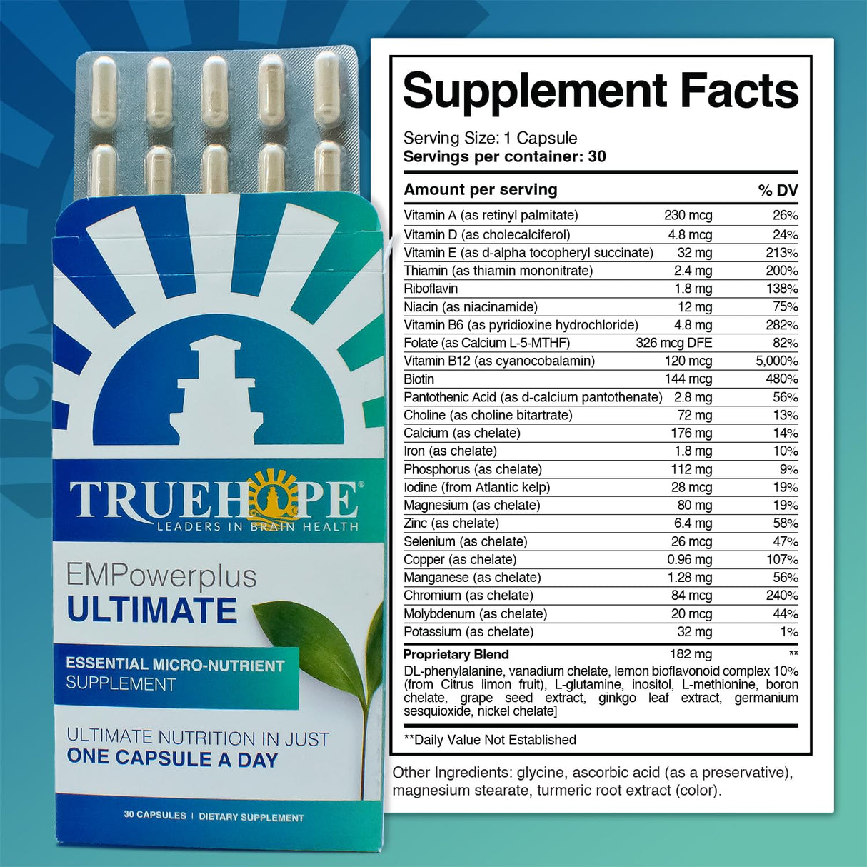 Truehope EMPowerplus Ultimate Capsules - Once-a-Day Brain, Energy and Focus Supplement - Ultra-High Concentration and World-Class Absorption - 30 Capsules