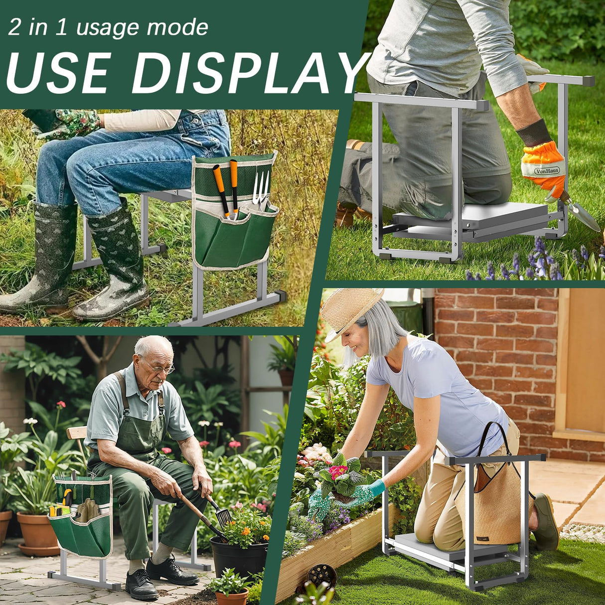 Garden Kneeler and Seat, 10.2" Stable and Save Anti-Tipping with Handle