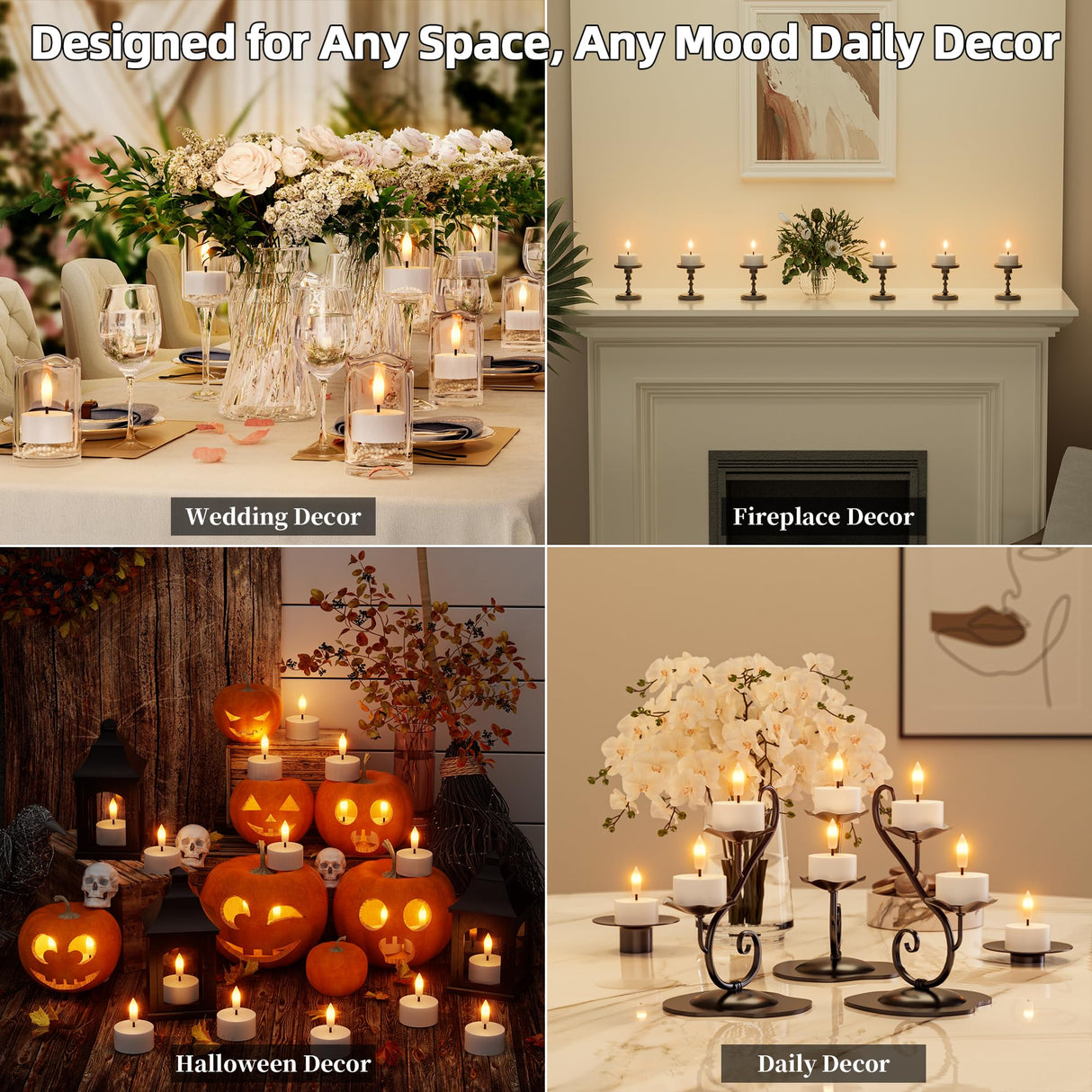 Rechargeable Flameless Tea Lights Candles with Charging Station 12Pcs Battery Tea Lights Candles with Remote & Timer LED Tealight Flickering Realistic for Home Christmas Wedding Decor - White