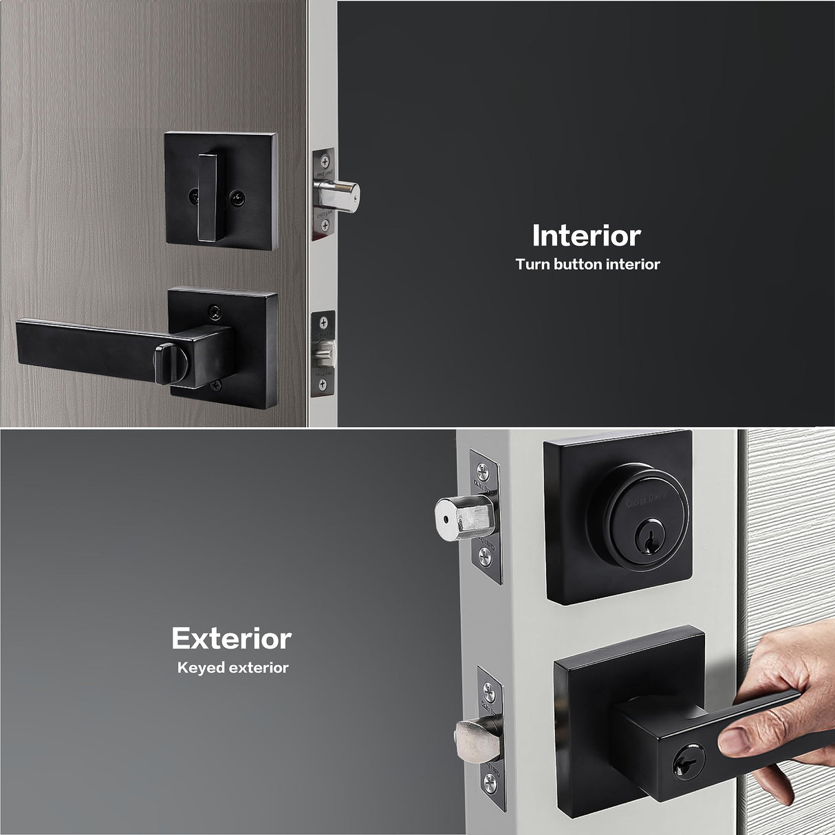 Exterior Door Lock Set,Combo Lock-Heavy Duty Black Door Handle and Single Cylinder Deadbolt Lock,Keyed Alike Door Locks for Front Door(Matte Black,2Pack Set)