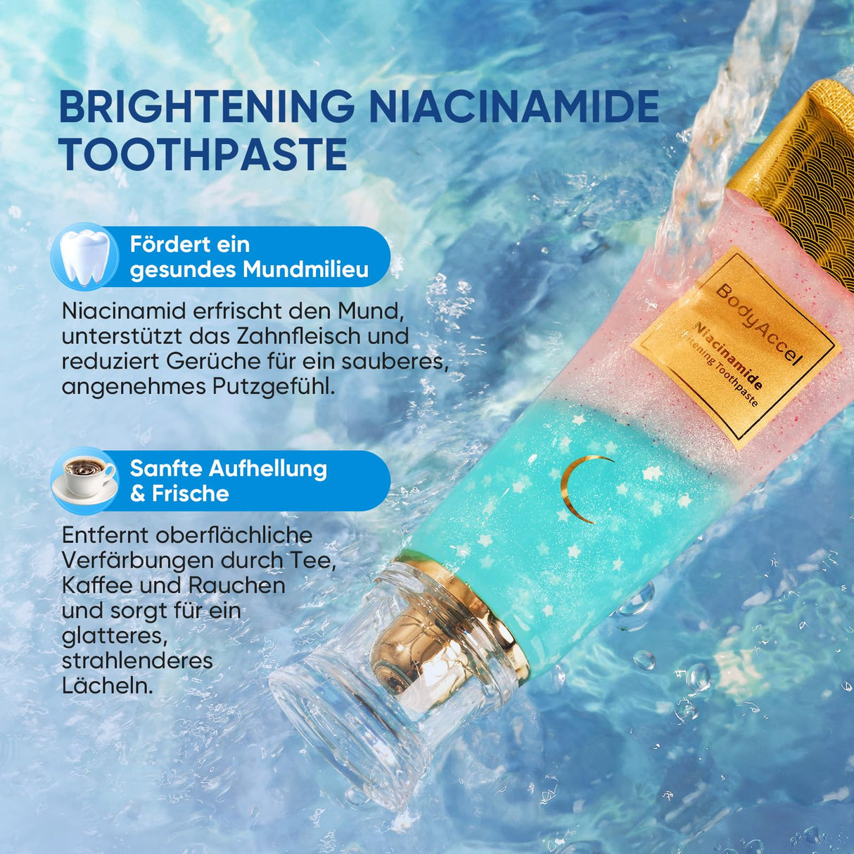 BodyAccel Niacinamide Whitening Toothpaste – Natural Whitening Toothpaste with Niacinamide, Gentle Formula for Brighter Teeth & Fresh Breath, 2-Pack (2)