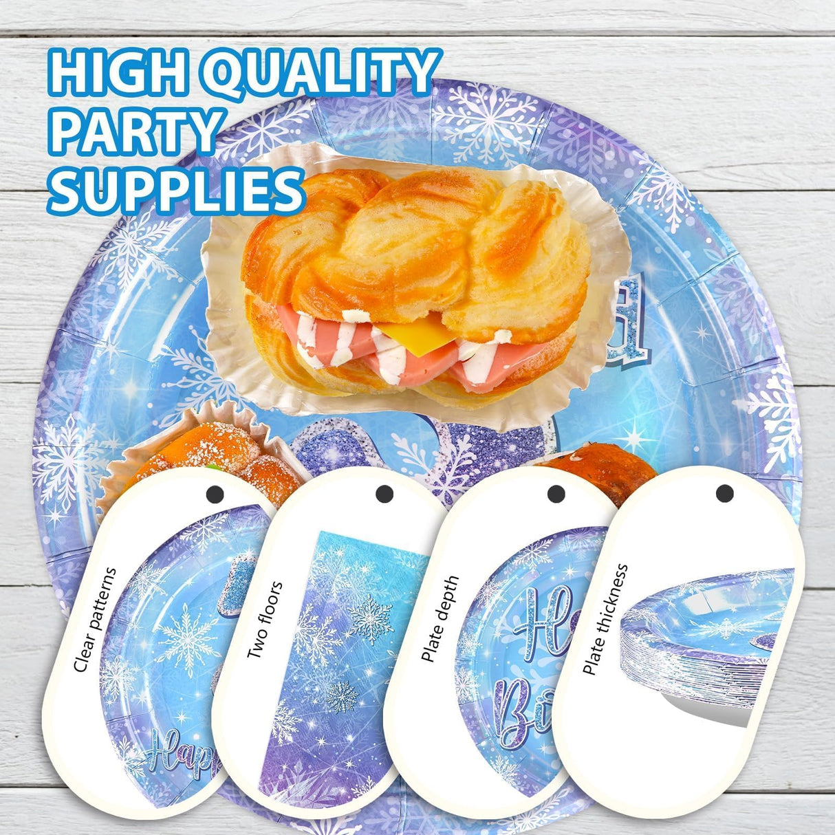 Grencian 96Pcs Frozen Party Supplies Plates Winter Onderland 3rd Birthday Plates Winter Snowflake Happy 3rd Birthday Tableware Disposable for Kids Girls Frozen Themed Party Christmas