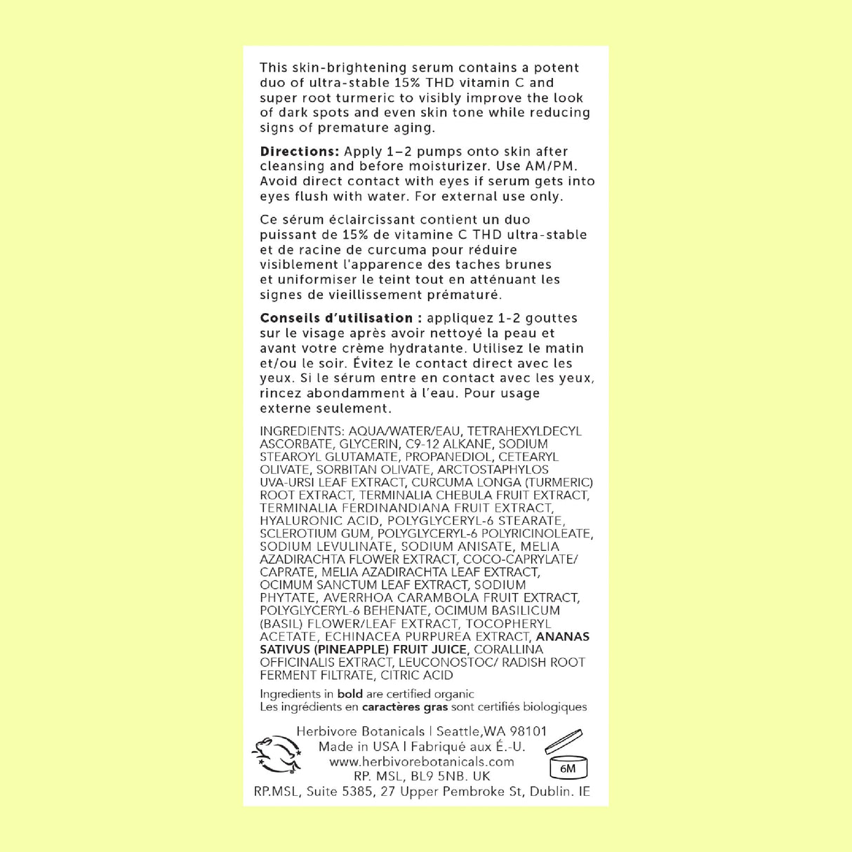 HERBIVORE Nova Brightening Serum for Face – 15% Vitamin C + Turmeric to Visibly Improve the Look of Dark Spots and Even Skin Tone, Plant-based, Vegan, Cruelty-free, 30mL /1 oz