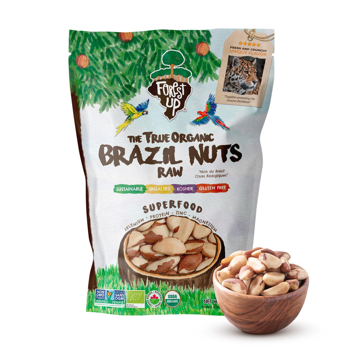 Forest Up The True Organic Brazil Nuts 15 oz Raw and Unsalted