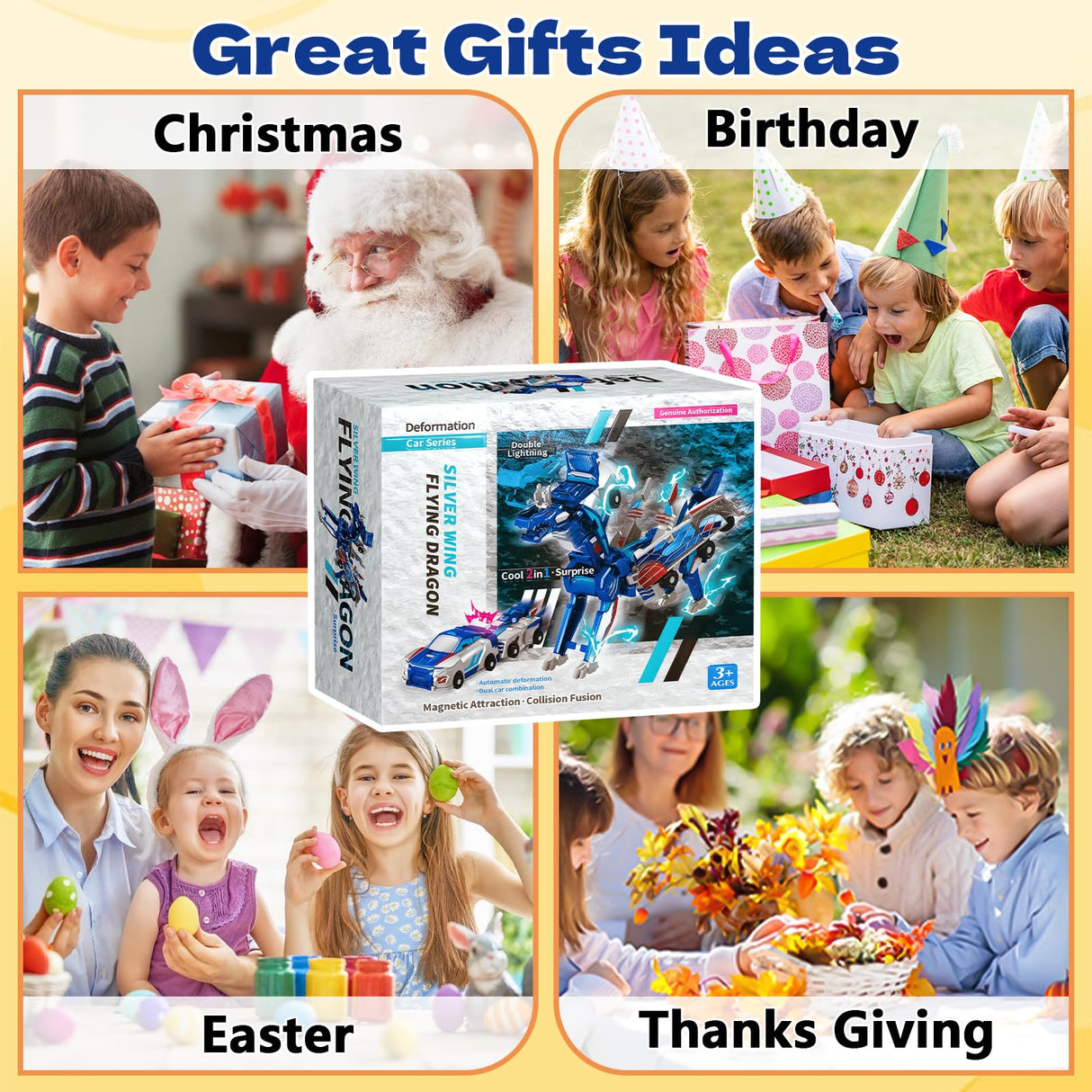 Intoypad Collision Transforming Dinosaur Car Toy, 2 Magnetic Cars Transform into Dinosaur Toys for Kids Toddler Fun Deformation Robot Dino Car Christmas Birthday Gift Toys for Boys Girls(Blue Dragon)