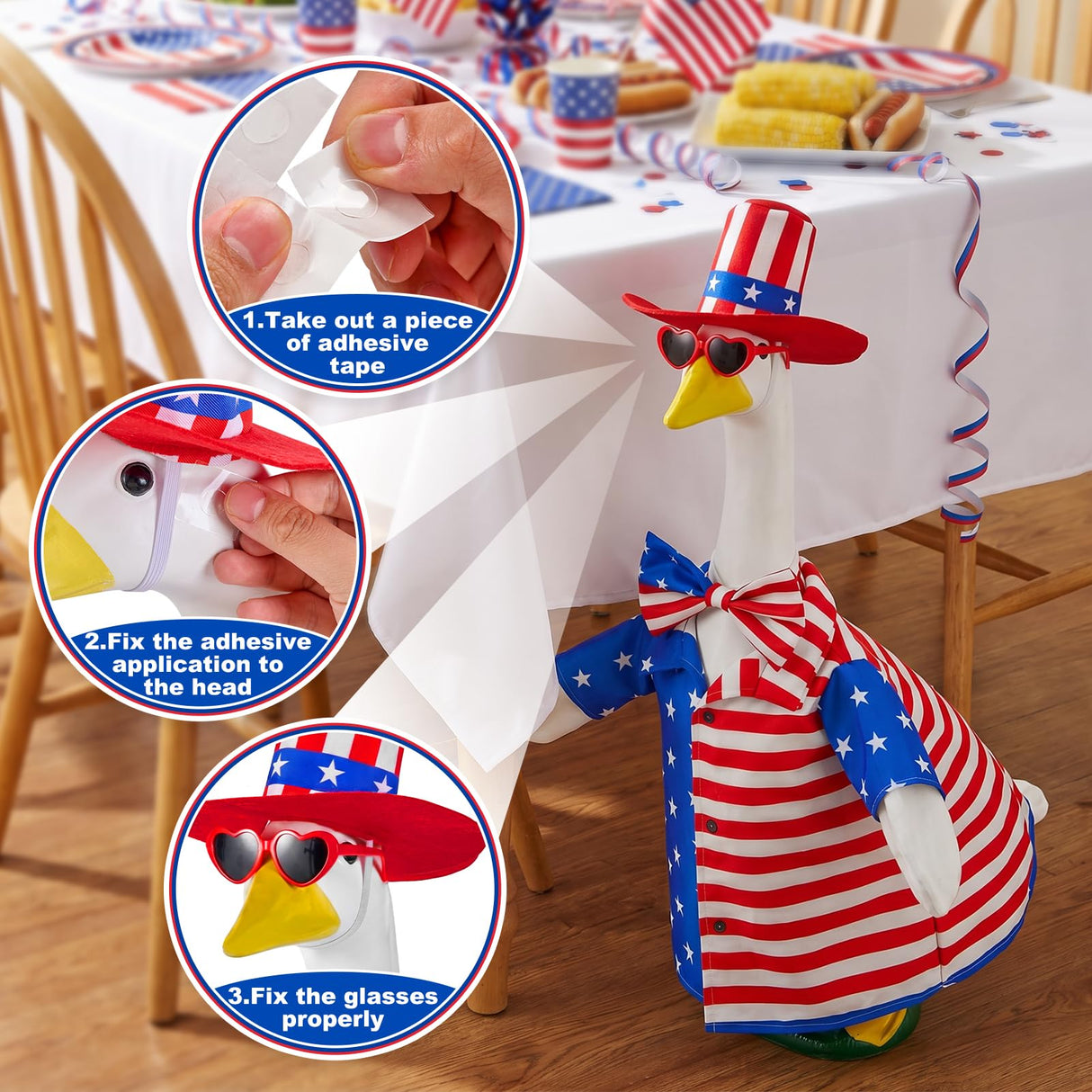 ComfyKit 1 Set 4th of July Porch Goose Outfit, Patriotic 250th Anniversary Clothes for 23 Inch Plastic or Cement Goose, Patio Yard Garden Decor