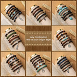 Tondiamo 48 Pcs Punk Wooden Beads Bracelets Gothic Bracelet for Men