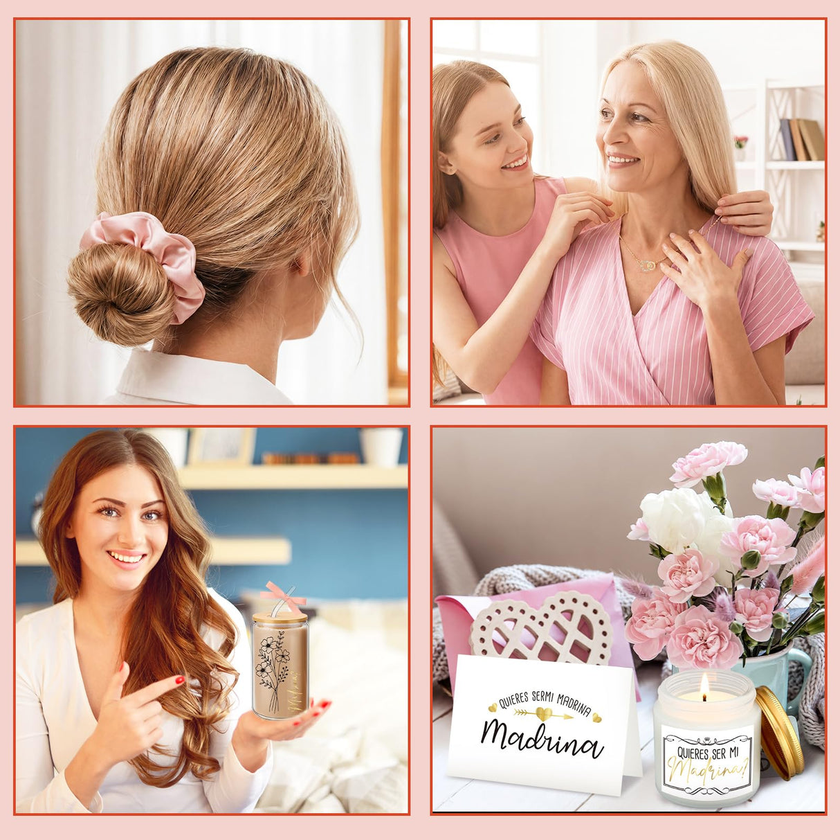 Singhoow 6 Pcs Godmother Proposal Gift Set, 16oz Cup,Spanish,Pink