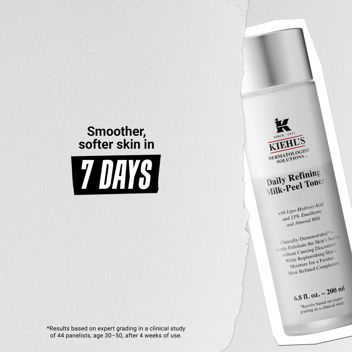 Kiehl's Daily Refining Milk-Peel Toner, Gentle Exfoliating Facial Toner, Refines Skin Texture, Brightens & Softens Skin, Restores Moisture, with Lipo-Hydroxy Acid & Almond Milk - 6.8 fl oz