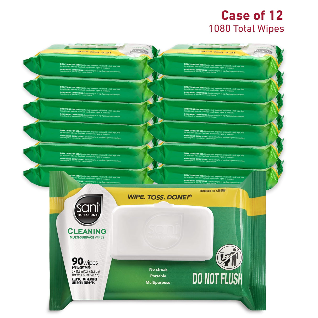 PDI Sani-Professional Cleaning Wipe, Multi-Surface, Fresh Scent, Degreasing, Non - Streak, For Kitchen, Restaurant Tables, Glass, Treated Wood, 90 Count, Pack of 12 (1080 Total Wipes)