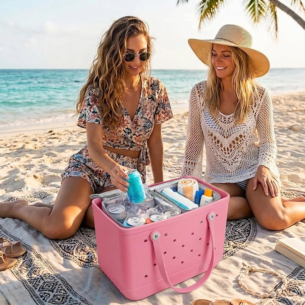 Bogg Bag Cooler Insert, 2-in-1 Insulated Cooler & Mesh Organizer for Large Bogg Bag, Leakproof PEVA Cooler Bag with Strap, Large Rubber Beach Bag Accessories for Beach, Pool, Camping & Travel(Gray)
