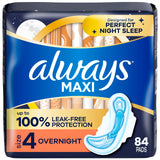 Always Maxi Overnight Pads with Wings, Size 4, Overnight, Unscented, 28 Count x 3 (84 Count Total) (Packaging May Vary)
