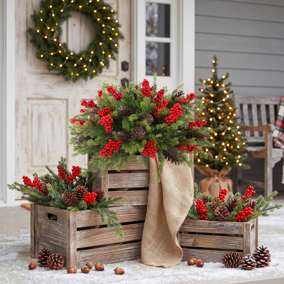 Daynight 6 Pack Artificial Christmas Pine Branches for Outdoor Decor