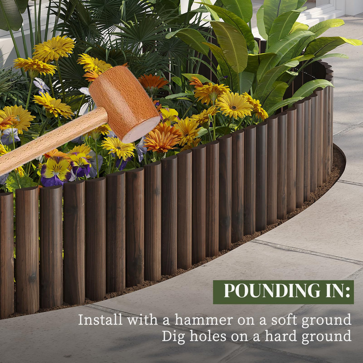 Garden Border Edging Wood Fence Landscape Edging Border Wooden Landscape Edging Decorative Garden Edging Lawn Edging Fence Flexible Garden Edging-15.7" H x 47.2" L (2PACK, 8Ft Total Length)