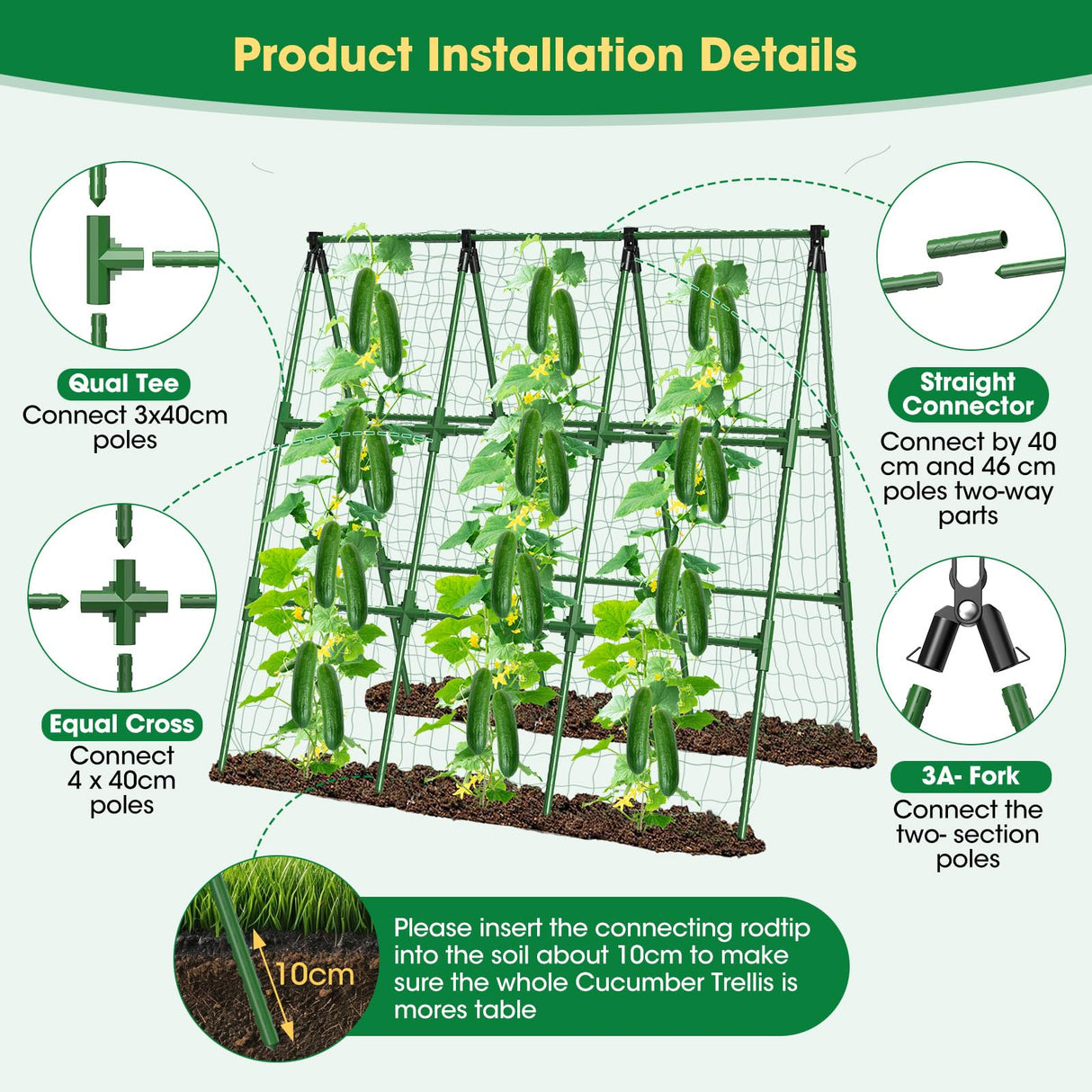 MQHUAYU 51"x 53" Cucumber Trellis for Raised Bed,Adjust A-Frame Trellis