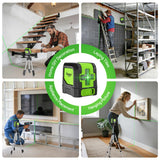 Huepar Laser Level with Tripod,100Ft Self Leveling Green Cross Line Laser for Picture Hanging, Tile, Decoration & DIY Construction – AA Battery&Picture Hanging Strips, Indoor Use