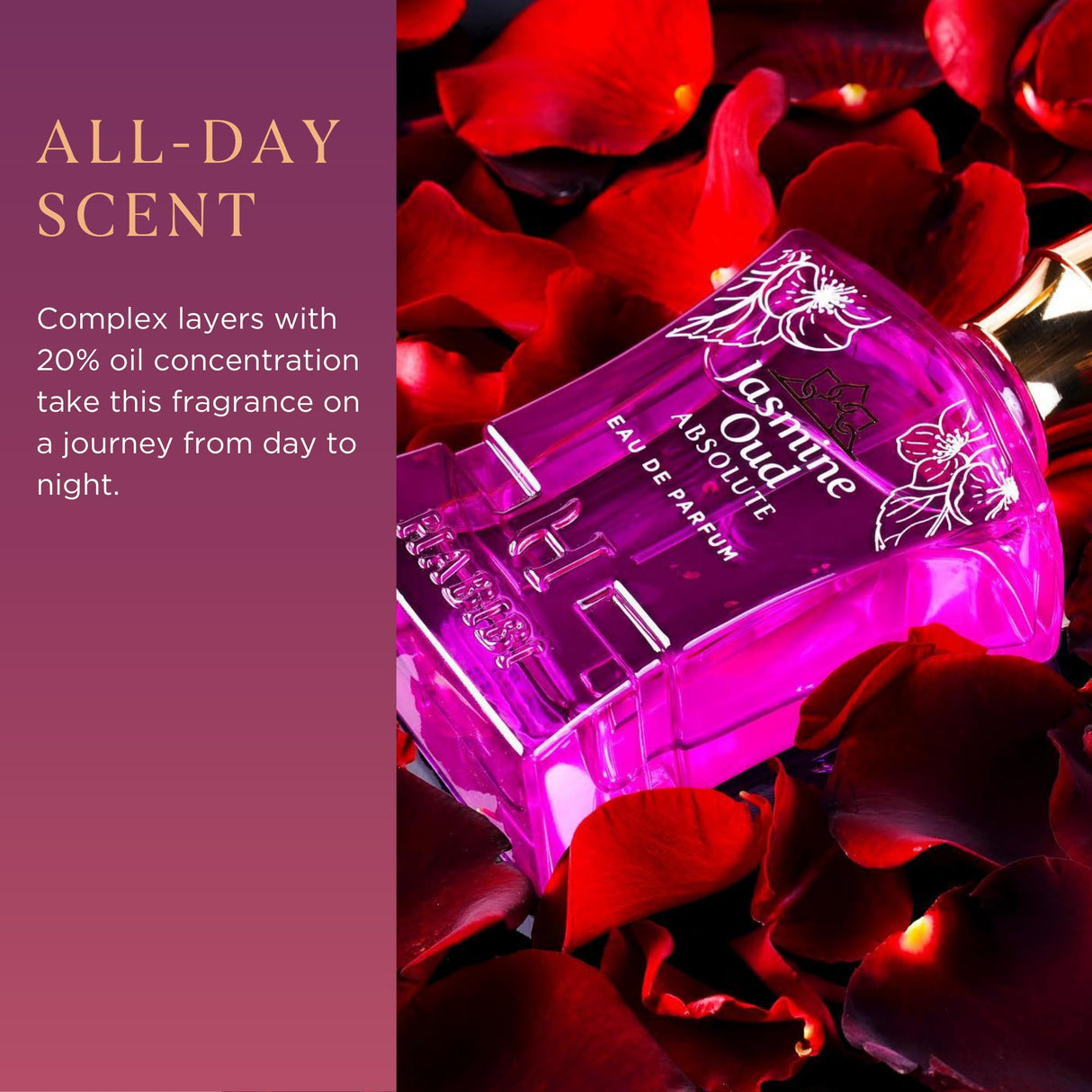 H HABIBI Jasmine Oud Absolute Arabian Oud Perfume for Women, Floral Long-Lasting Cologne For Women - Eau de Parfum (2.5 Oz) Oud Woody & Musk Perfume With Notes of Leather, Violet, Rose, & Tonka Bean