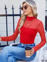 Avidlove Women Long Sleeve Mesh Bodysuit Mock Neck Body Suits Sheer Going Out Tops Christmas Outfits