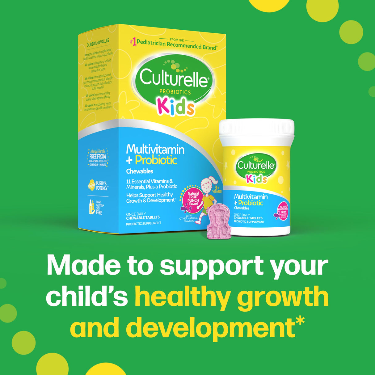 Culturelle Kids Complete Chewable Multivitamin + Probiotic For Kids, Ages 3+, 50 Count, Digestive Health, Oral Health & Immune Support - With 11 Vitamins & Minerals, including Vitamin C, D3 & Zinc