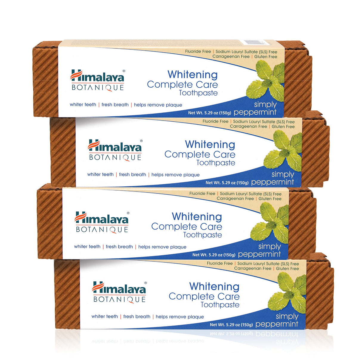Himalaya Botanique Complete Care Whitening Toothpaste, Simply Peppermint, Fluoride Free for a Clean Mouth, Whiter Teeth and Fresh Breath, 5.29 oz, 4 Pack