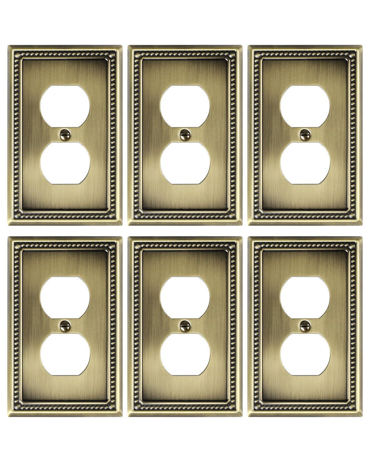 TREEWELL 6-Pack Duplex Outlet Cover Plate, Antique Brass Metal Wall Plates for Electrical Outlets, 1 Gang Receptacle Cover, Pearls Decorative Switch Plates and Outlet Covers