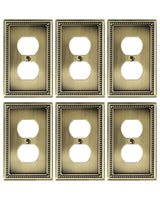 TREEWELL 6-Pack Duplex Outlet Cover Plate, Antique Brass Metal Wall Plates for Electrical Outlets, 1 Gang Receptacle Cover, Pearls Decorative Switch Plates and Outlet Covers