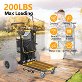 Bonnlo Beach Cart with 12" Big Balloon Wheels for Sand, Foldable 2-in-1 Beach Buggy Cart Fishing Cart with Large Cargo Deck, Fishing Rods Holder, Water Bottle Holder, 2 Mesh Bag, Hand Pump