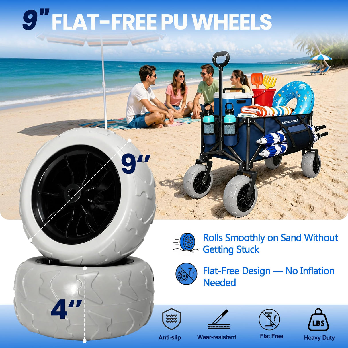 X800 Heavy Duty Beach Wagon with Flat-Free 9x4 PU Wheels