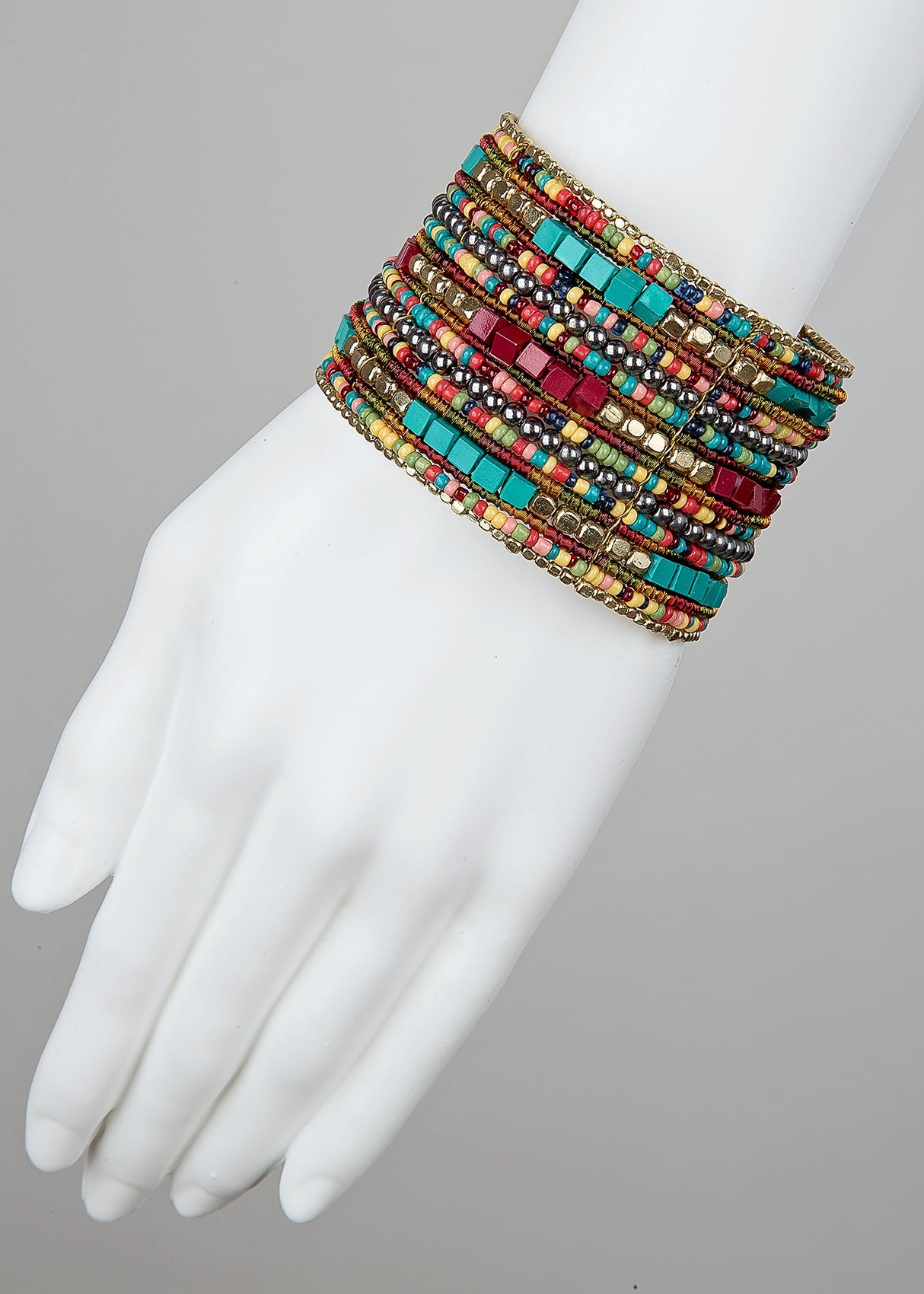 SPUNKYsoul Boho Cuff Bracelets, Women Adjustable Stackable Beaded Accessory