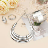 JOERICA Bib Choker Necklace Silver Jewelry Set Wide Cuff Bangle Bracelet Open Hoop Earrings Adjustable Ring Chunky Silver Statement Costume Jewelry Set for Women
