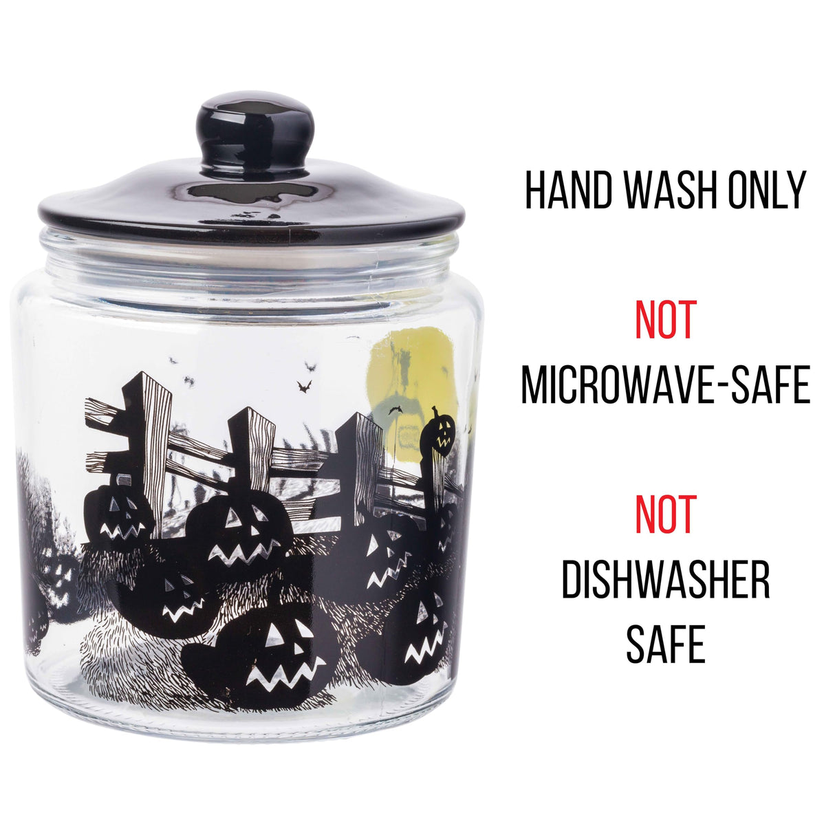 Silver Buffalo Disney Tim Burton Nightmare Before Christmas Moon Hill Graveyard Scene Jack Skellington and Sally Glass Cookie Snack Candy Jar with Lid (Small)