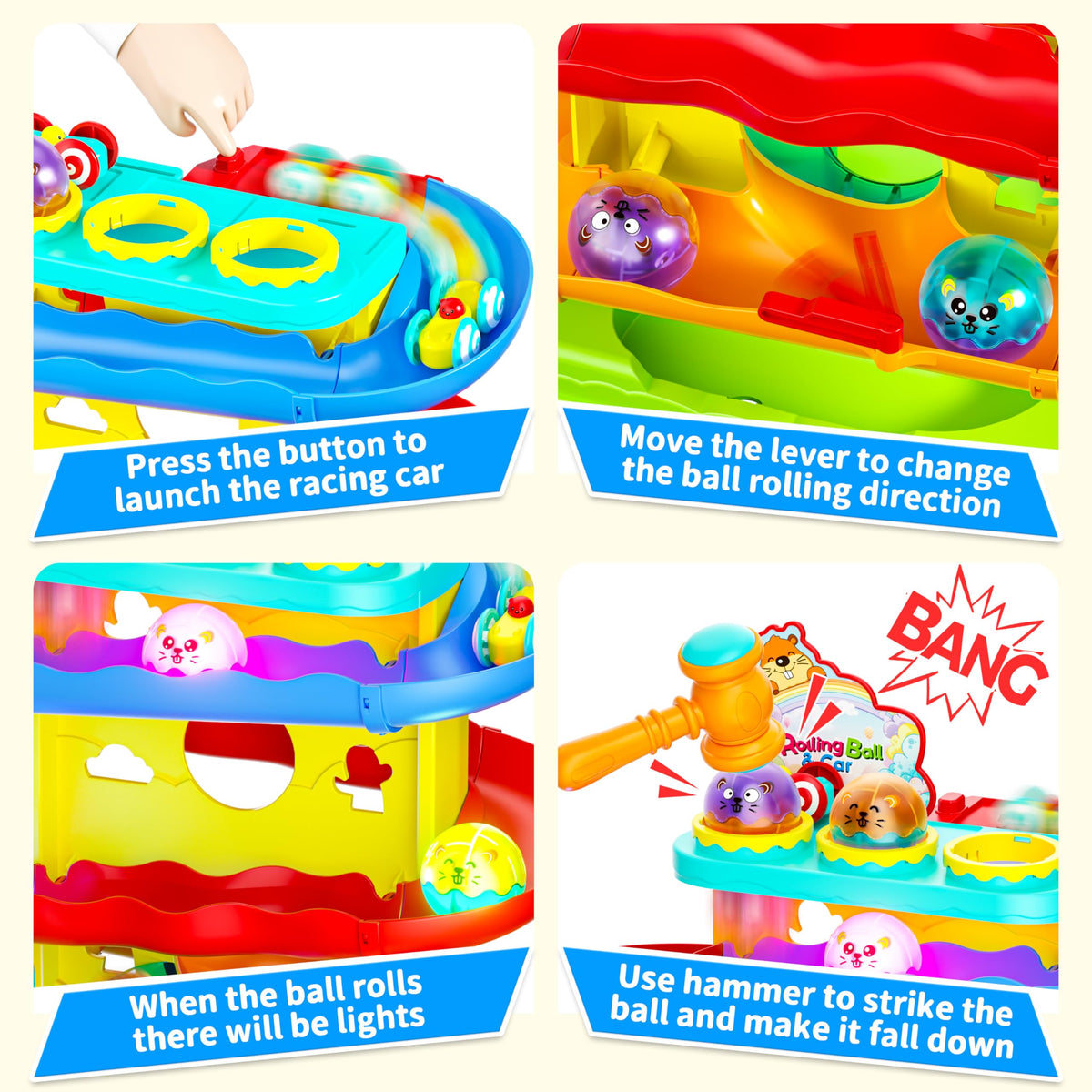 Funwee 2-in-1 Light Up Rolling Ball & Racing Car Ramp Toddler Toy