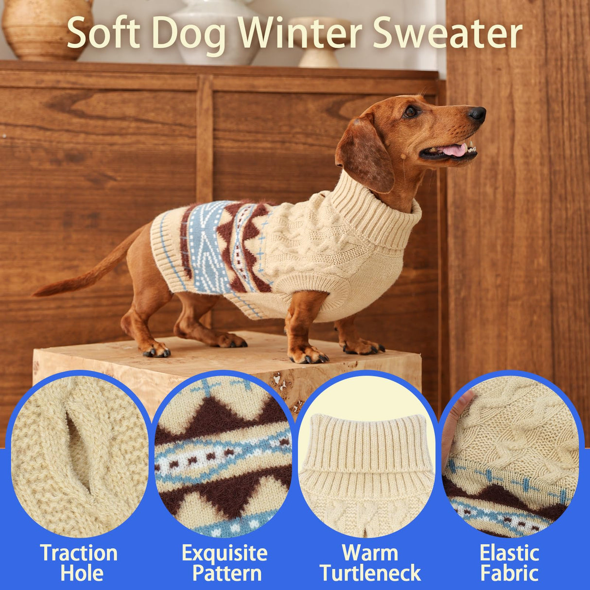MIGOHI Windproof Dog Sweater Stretchy Medium Dog Sweater for Chilly Day | Dachshund Sweaters for Cold Weather Comfortable Sleeveless Winter Christmas Knitwear for Wiener,Pug,LightBeige,M