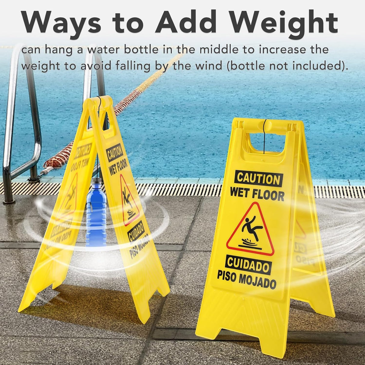 XPCARE 24 Inches Caution Wet Floor Sign, 3PCAK Yellow Bilingual Double-Sided Safety Warning Signs,A Frame Safety Wet Floor Signs Commercial